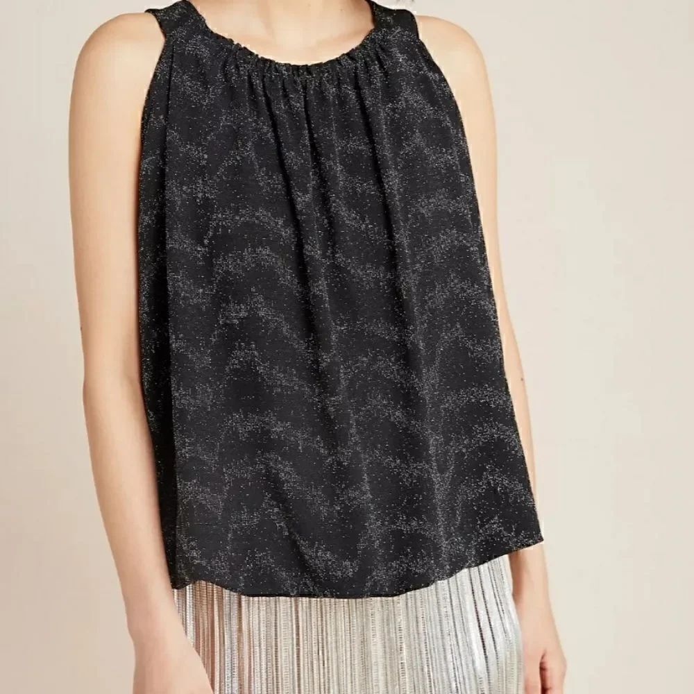 NWT S Anthropologie Carly Shimmer Top Keyhole